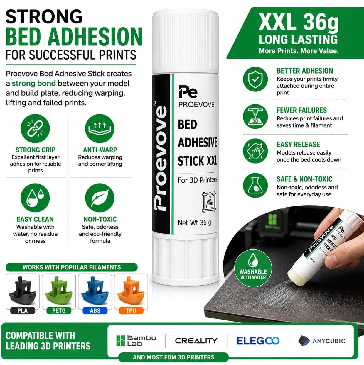 Proevove™ 3D Printer Bed Adhesive Stick XXL 36g — stick detail