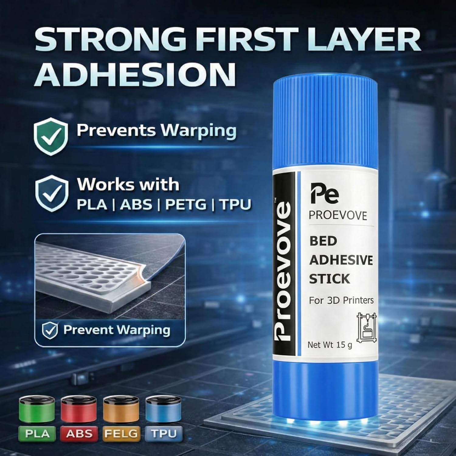 Proevove™ 3D Printer Bed Adhesive Stick – Pack of 3 (15g Each) — sticks detail