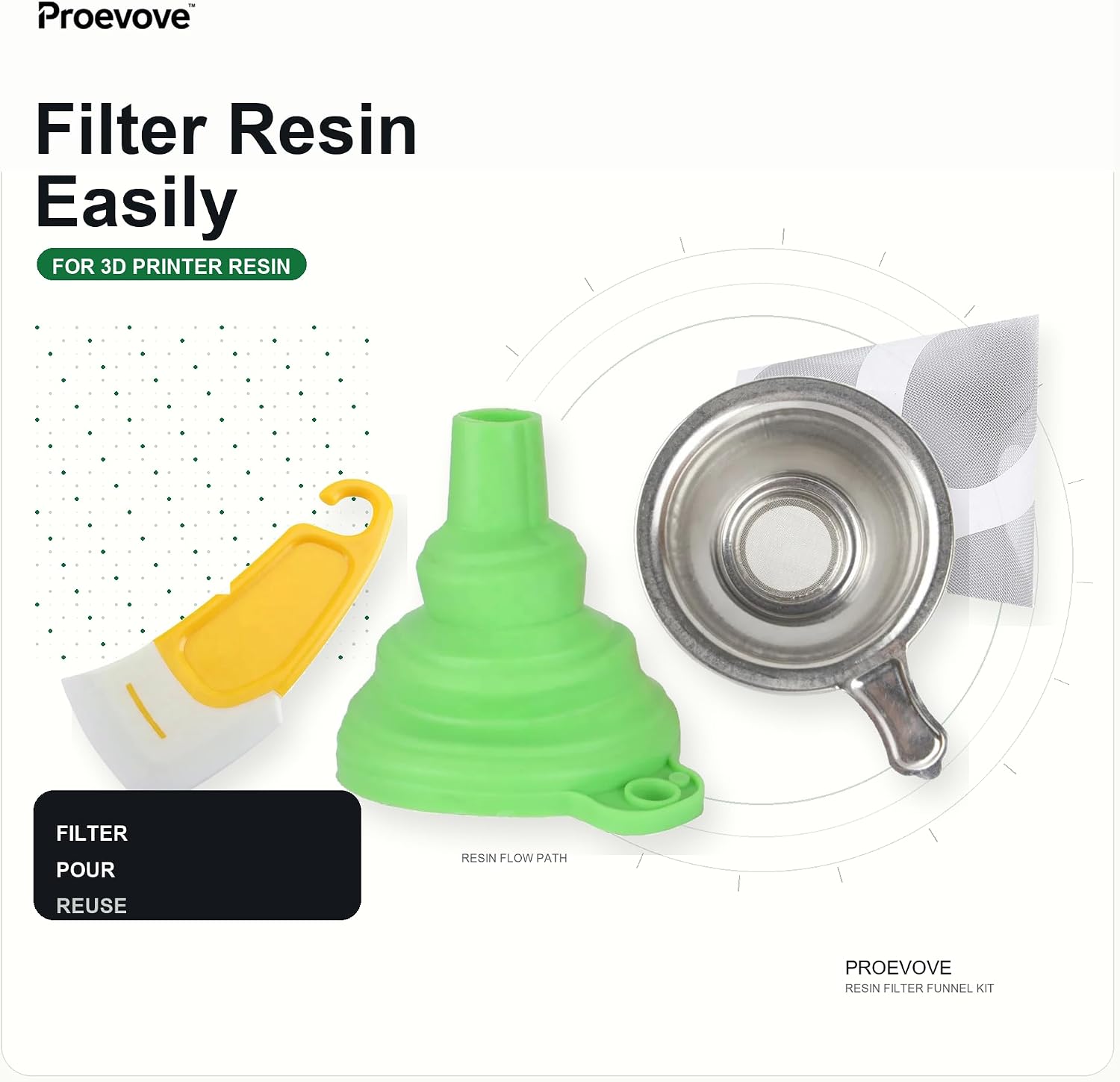 Proevove™ Resin Filter Funnel Kit — 20 Pieces — stainless steel filter